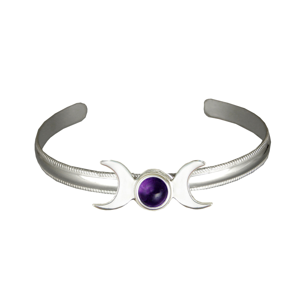 Sterling Silver Moon Phases Cuff Bracelet With Amethyst